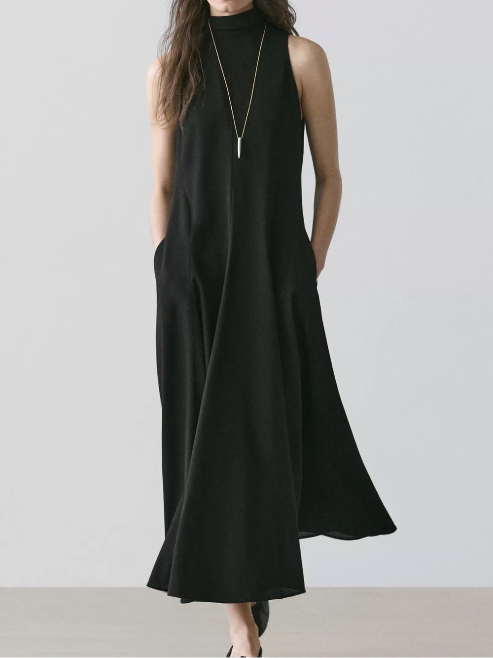 Massimo Dutti NWT HALTER NECK MIDI DRESS WITH TIE DETAIL BLACK 6655/508